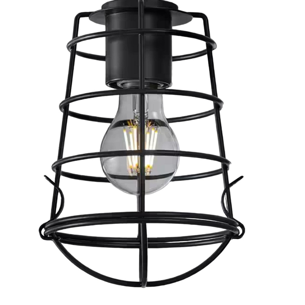 Matte Black Metal Cage Pendant Shade with 2-1/4 in. Fitter, 5.98"D,  8.03"H